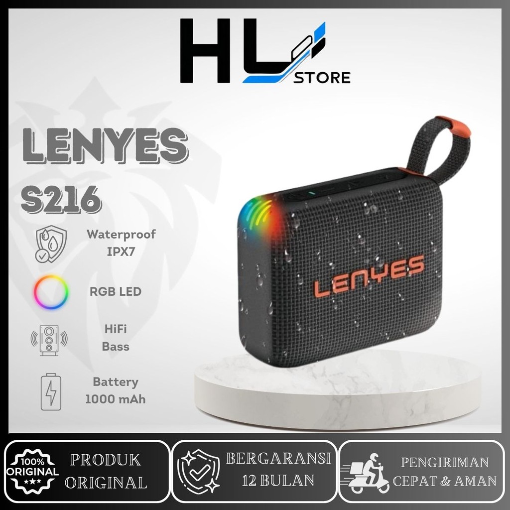 LENYES S216 Wireless Speaker Bluetooth 5.3 Portable Waterproof IPX7 RGB Light Music Box TWS