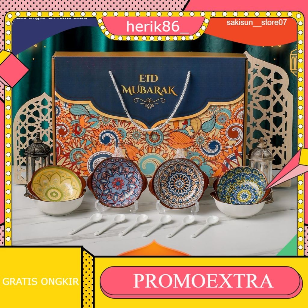 Set Hampers Mangkok Keramik Isi 6 Peralatan Makan/ Souvenir Mangkuk Set Porselen Gratis Sumpit/ Hamp