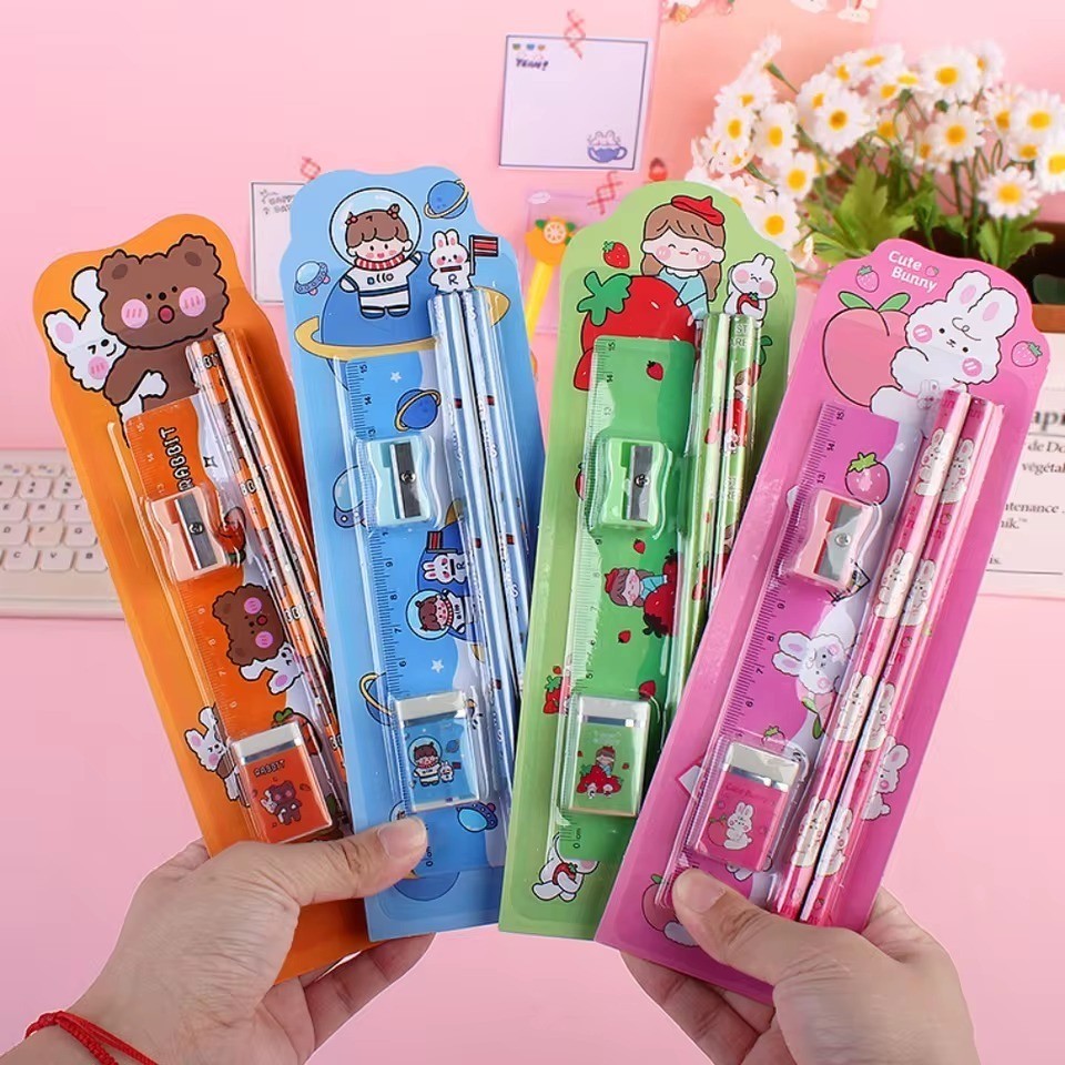 

MMD Stationery Set 5 in 1 Alat Tulis Anak Sekolah Penghapus penggaris Pensil Serutan Karakter Lucu t