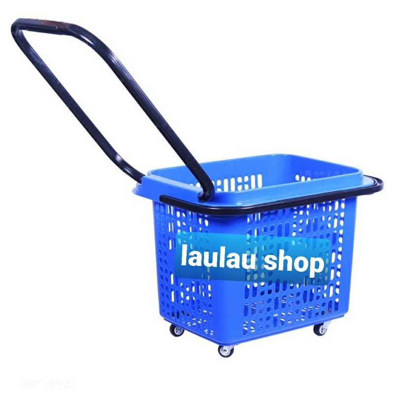Keranjang Pasar Shinpo 342 Roda Empat Dengan Tarikan Plastik / Trolley Troli Dorong Belanja Supermar