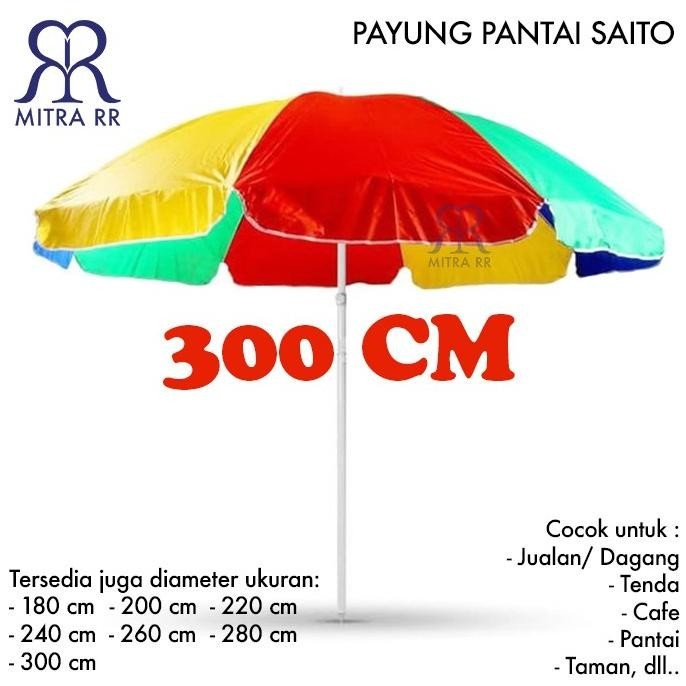 Payung Pantai Pelangi Saito 300cm Payung Jualan Dagang Payung Tenda 300cm - Rainbow 300cm