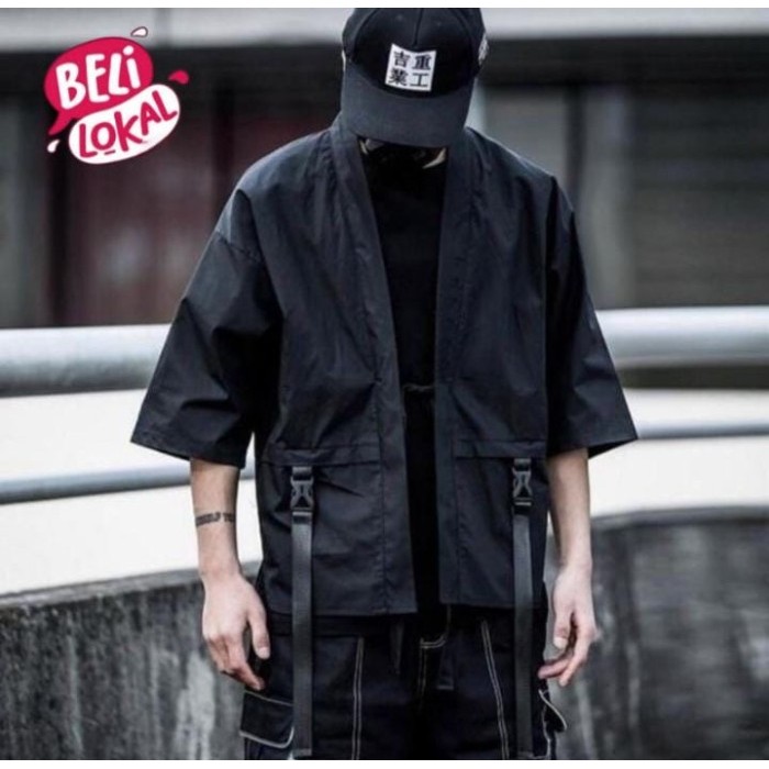 Techwear KIMONO [READY INDO] Cyberpunk Style KIMONO JEPANG HITAM PRIA - S