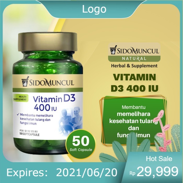 

Sido Muncul Natural Vitamin D3 400 IU Soft Capsule 50'k