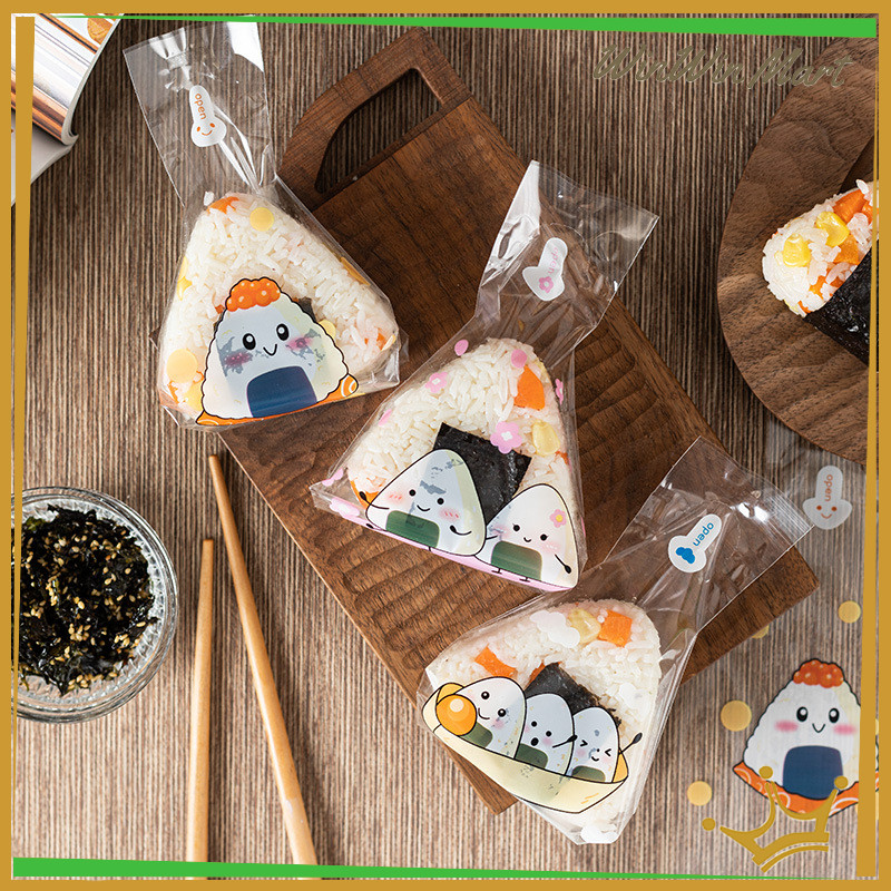 

50 Lembar Plastik Onigiri Segitiga Bungkus Nasi Wrapper Plastik pembungkusan Nasi Onigiri Sushi
