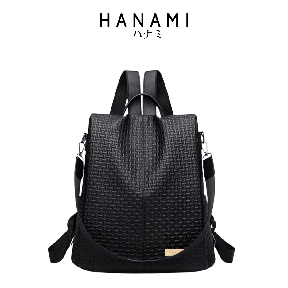 FLASH SALE/ HANAMI Tas Ransel Wanita Kulit Premium Korea Cewek Sekolah Gendong Croco Hitam Maelis Ku