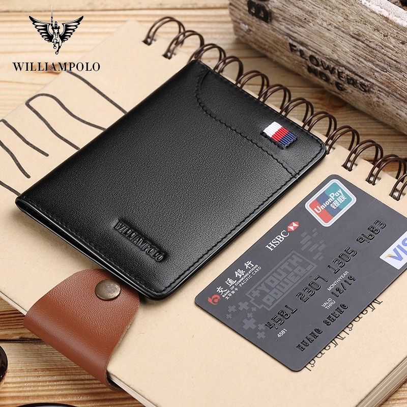 WILLIAMPOLO RFID Men's Leather Wallet Slim Male Wallets Credit Card Door Small Purse Resale Bargains