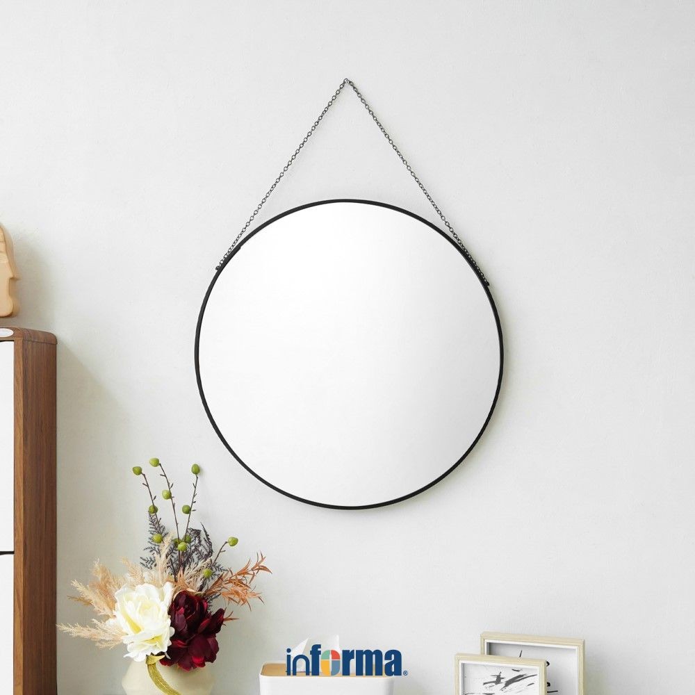 Informa Cermin Dinding Dekorasi Aluminium & MDF Round 60x60 cm - Hitam Cermin Hias Cermin Gantung Wa