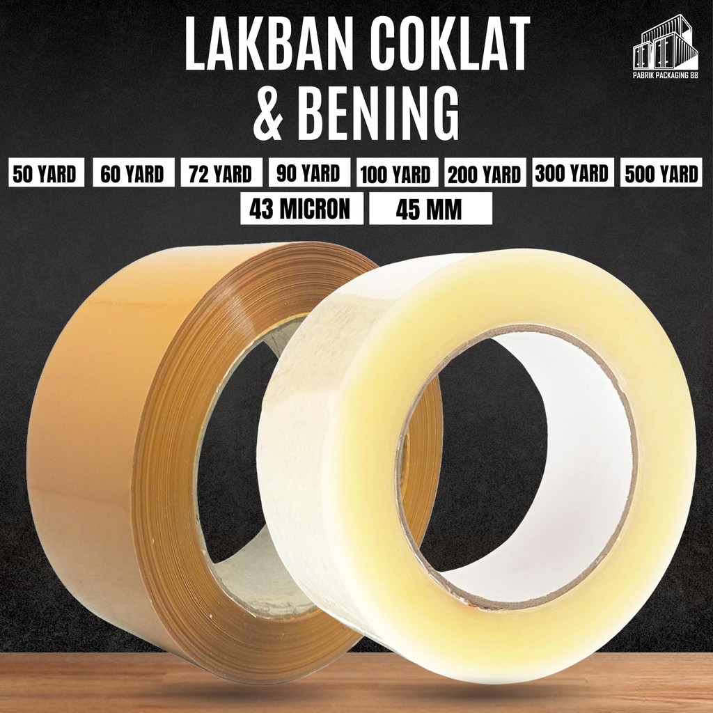 

Lakban Bening Coklat 45MM 2 Inch 50 60 72 90 100 200 300 500 Yard Plakban Isolasi 2” OPP Tape ATK