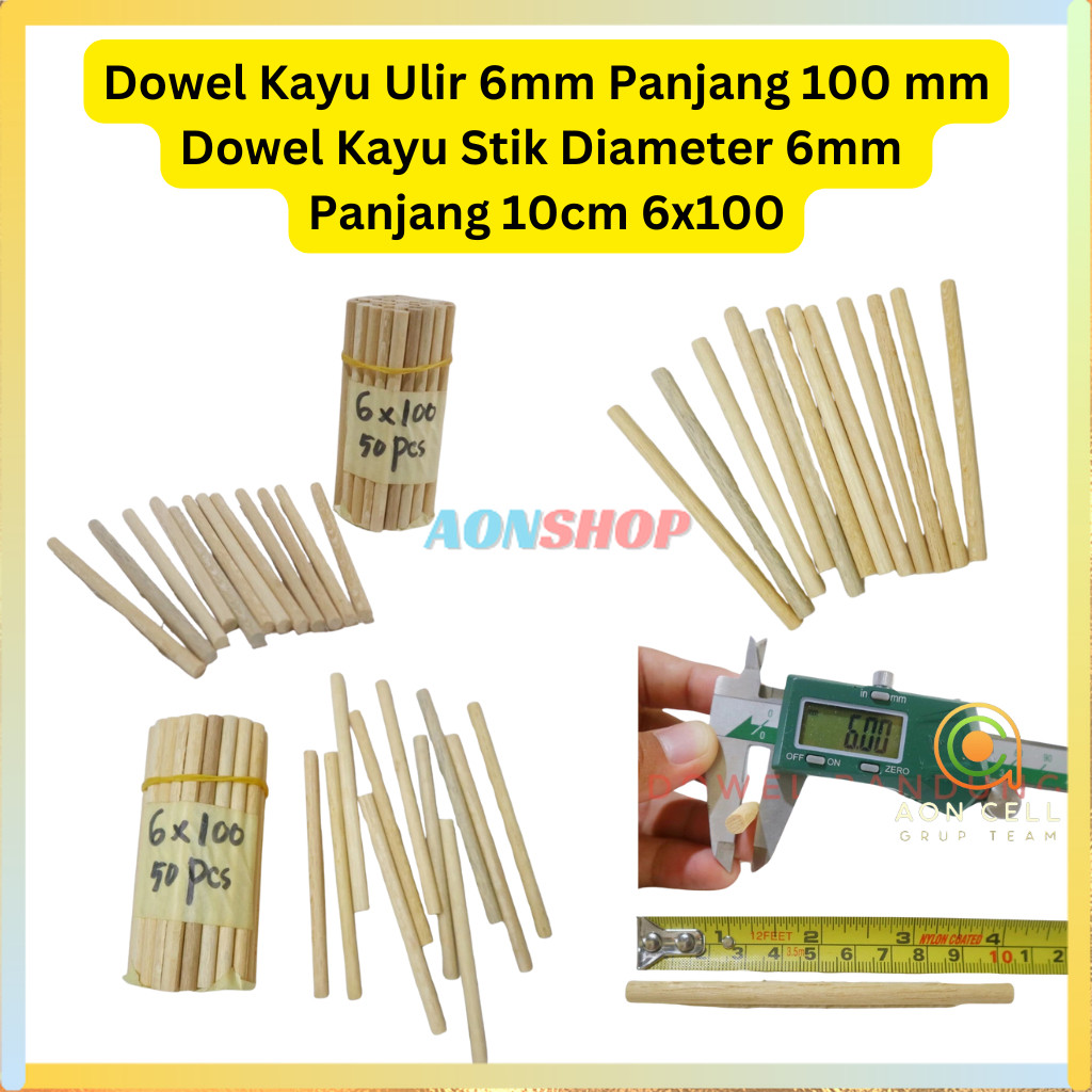 [AS] Dowel Kayu 6 mm Panjang 100 mm - Dowel Kayu Stik Bulat Diameter 6mm x 10 cm