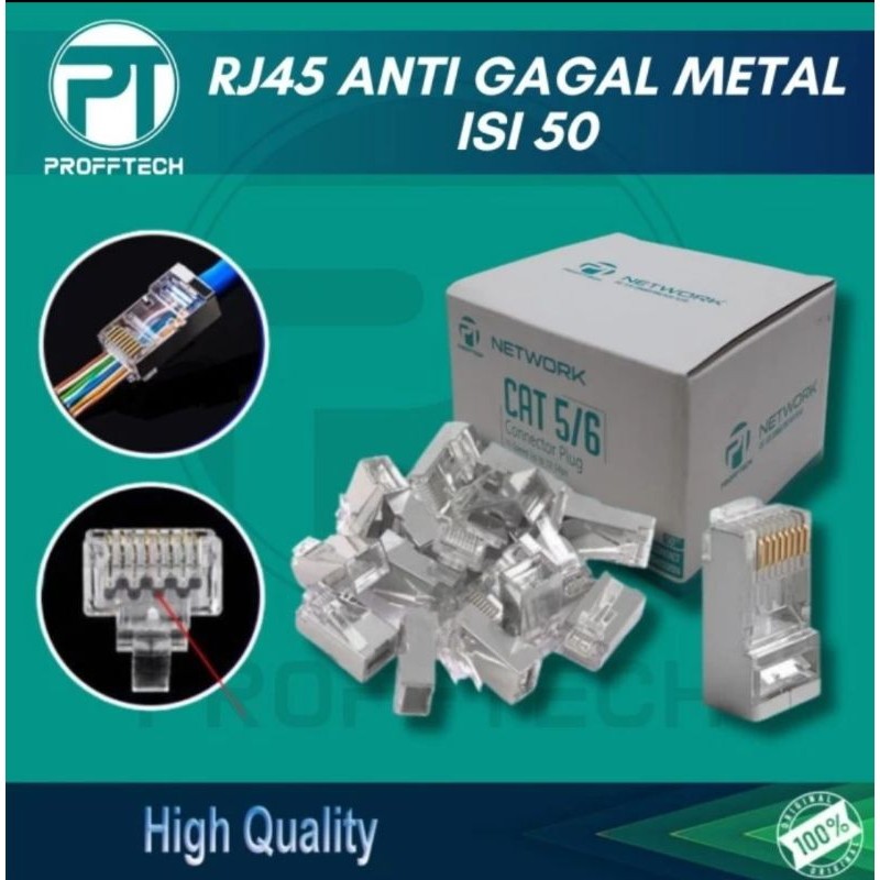 RJ45 Cat6 anti gagal kabel tembus isi 50pcs  RJ45 cat6 anti gagal plat besi