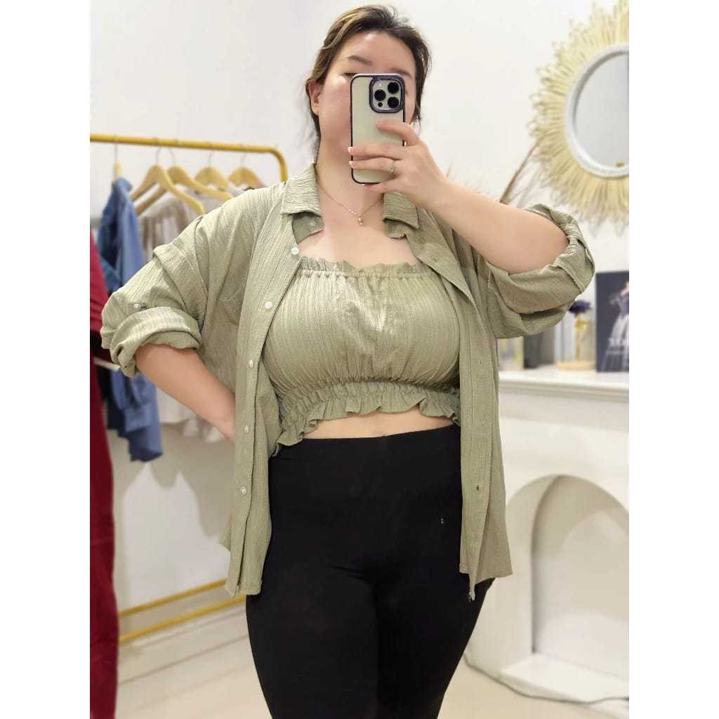 Z1 SET LADY SHIRT BIGSIZE SET KEMEJA TANKTOP CROP TOP JUMBO RUFFLE