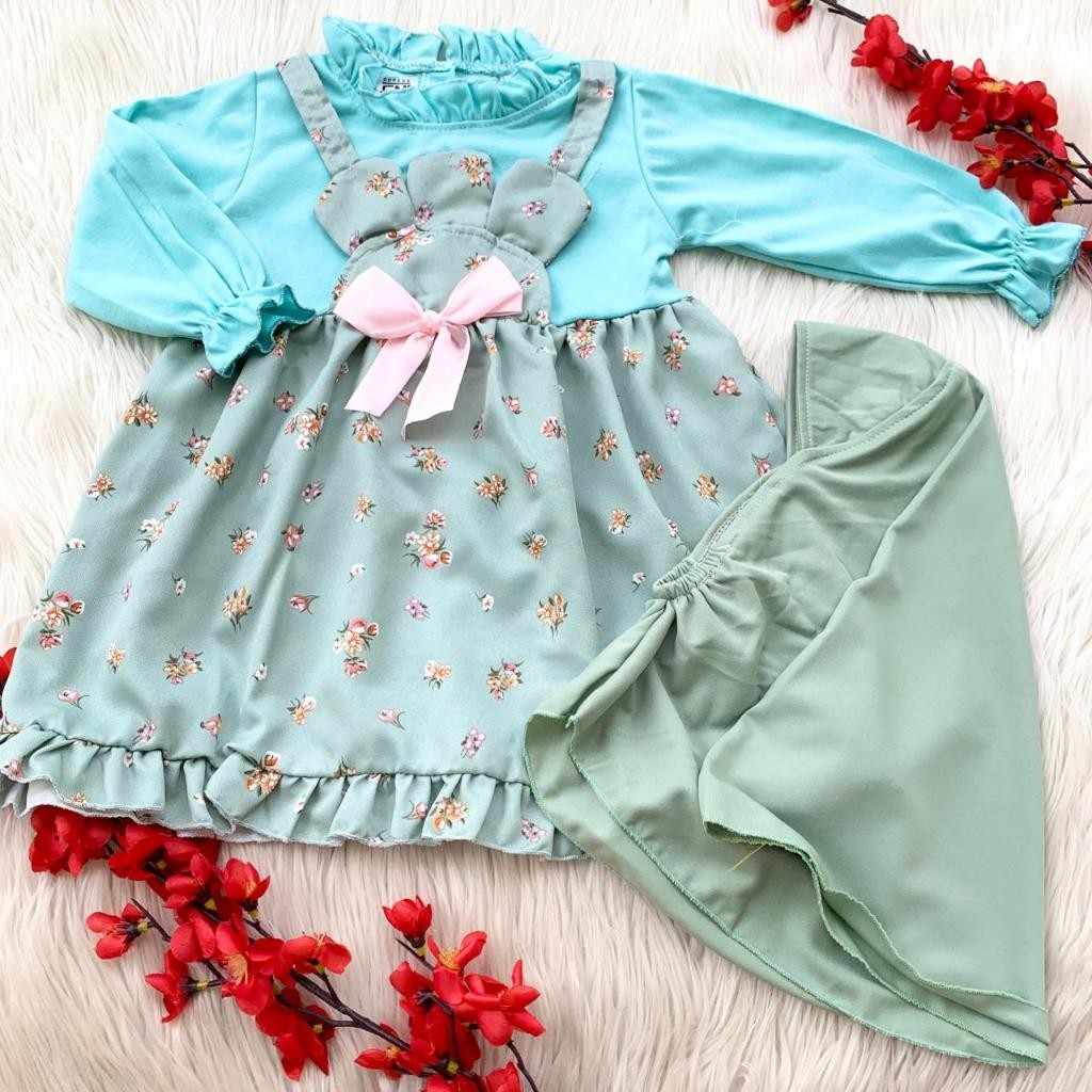 FAGRES_SHOP Baju setelan gamis free kerudung lucu anak bayi cewek muslimah lebaran murah bestseller 