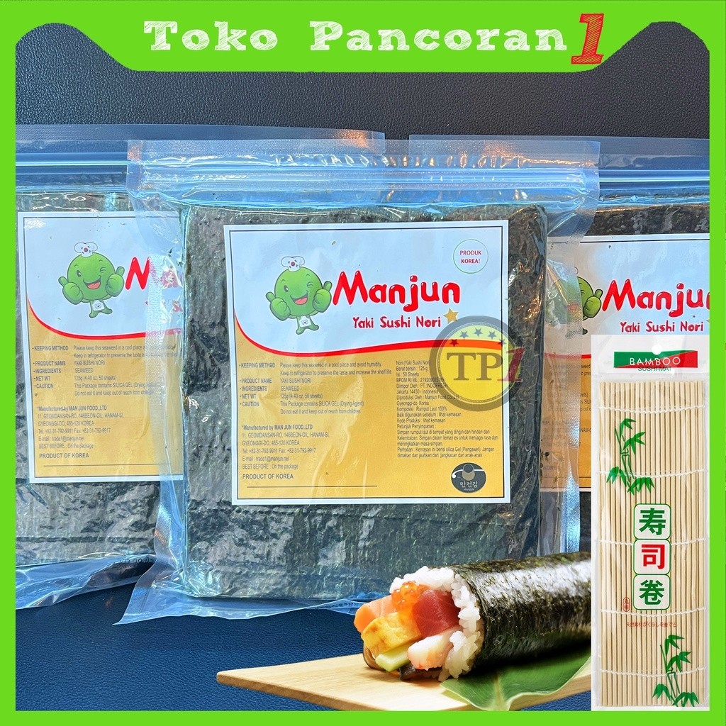 

Manjun Sushi Seaweed 50 pcs SUSHI SEAWEED RUMPUT LAUT Korea Grade B