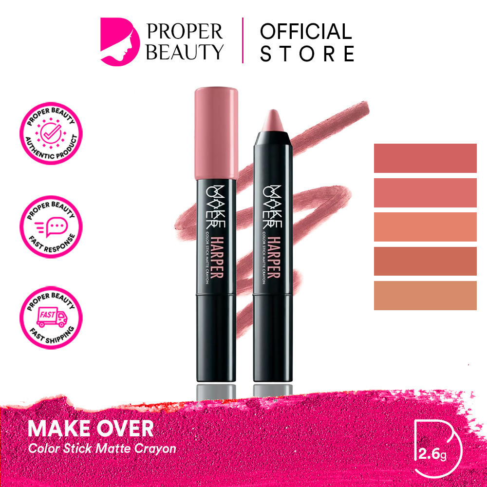 MAKE OVER Color Stick Matte Crayon Indonesia / Lipstick 2.6g / Crayon Form Lip Color Smooth Matte Fi
