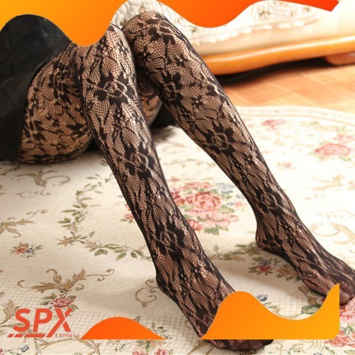 NEW PH-24 sexy mesh flower stocking pantyhose motif bunga renda hitam lolita COS