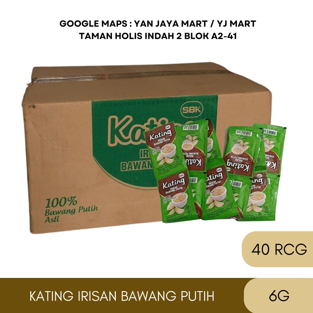 

Kating Irisan Bawang Putih 6g - 1KRT/40RCG Irisan Kecil Kasar / 100% Bawang Putih Asli / Sachet / 6g