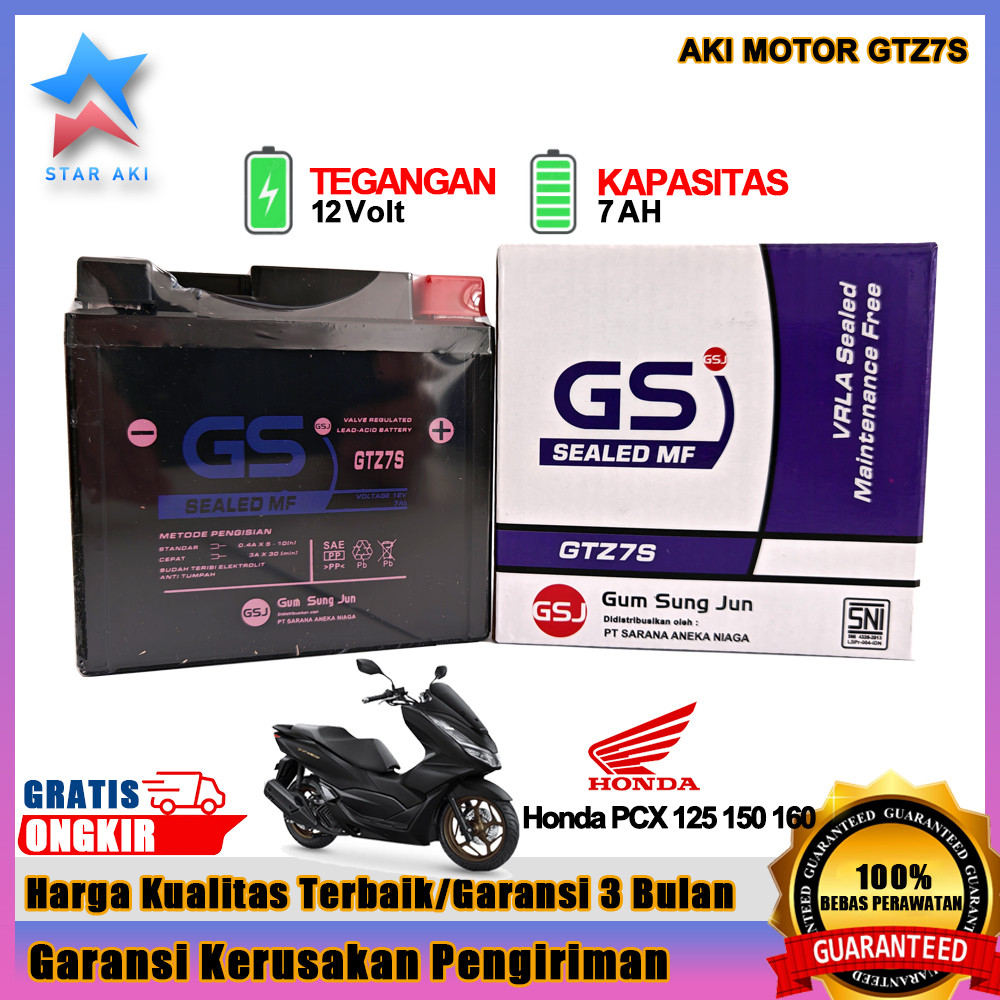 Aki Motor GTZ7S 7AH Honda PCX125 PCX150 PCX160 Aki Kering MF Aki Motor PCX 125/150/160