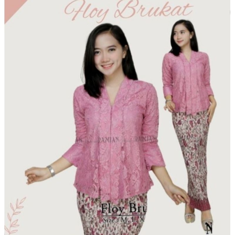Set(atasan+bawahan) Floy brukat atasan kebaya+rok plisket terlaris /set kebaya wisuda