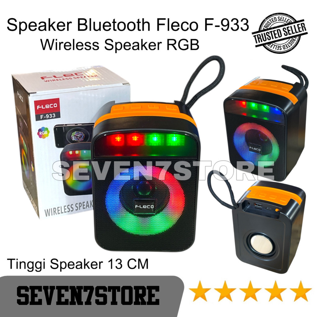 Speaker Bluetooth Wireless Full Bass RGB Fleco F-933 Radio USB TF Card