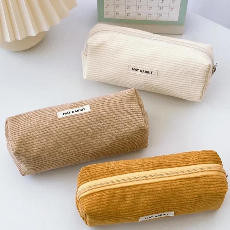 

Vintage Corduroy Pencil Case Large Capacity Aesthetic kawaii Pen Bags Stationery Storage Pouch Big Pocket for School Girls Boys