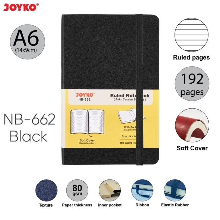 

Ruled Notebook Diary Agenda Buku Catatan Bergaris Joyko NB-662 192 hal - Hitam