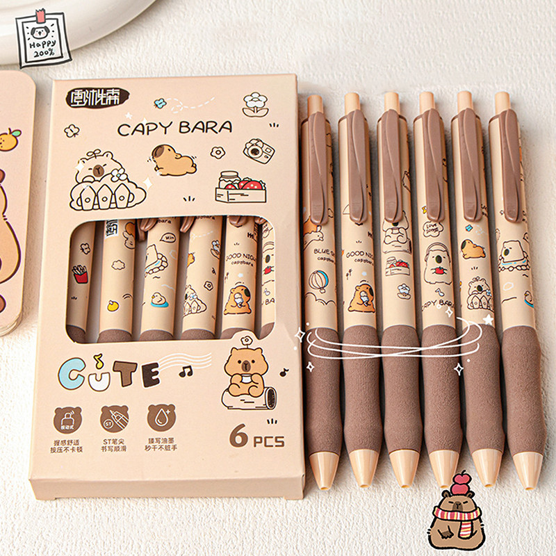

6Pcs Kawaii Cartoon Capybara Gel Pen Quick-Drying Neutral Pens Writing Smooth Pens Office Supplies Cute Stationery Gifts
