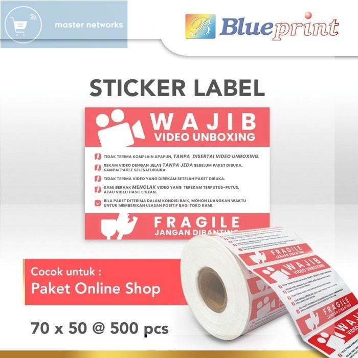 

Blueprint Label Sticker Stiker Unboxing Fragile 70x50 mm isi 500 Pcs