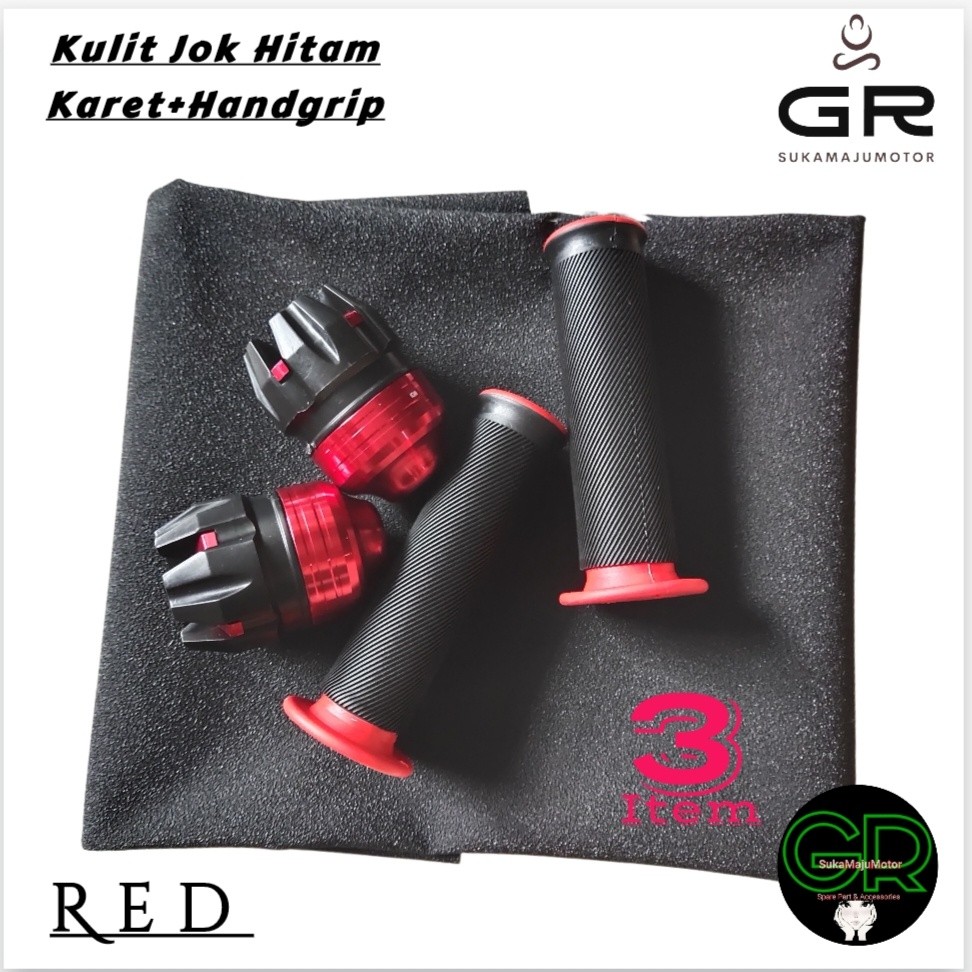

#CR# Kulit Jok Standart polos hitam handgrip bulu jalu as roda buah naga paket 3 barang universal semua motor matic