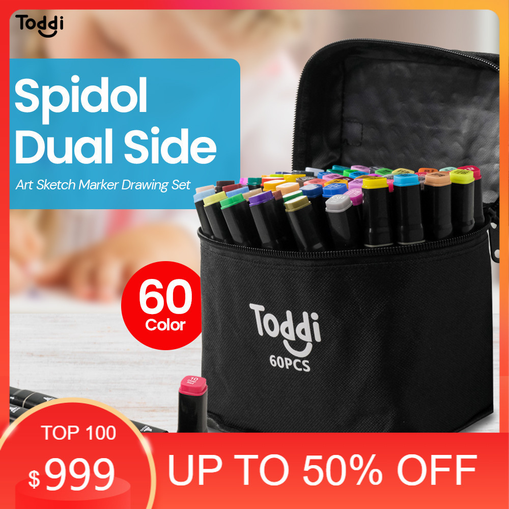 

Toddi Spidol Dual Side Fine Art Brush Pen Art Marker Set 60 Color - HL270