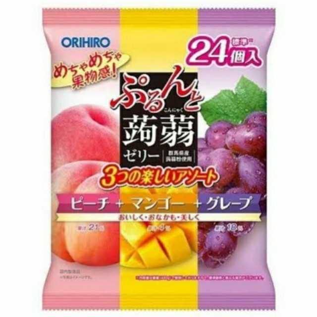 

Orihiro Peach Mango Grape Konjac Jelly 480gr (24pcs x 20gr) - Jeli Buah [isi 24 Pcs]