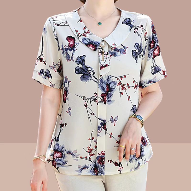 Kaos sifon lengan pendek wanita paruh baya dan lanjut usia