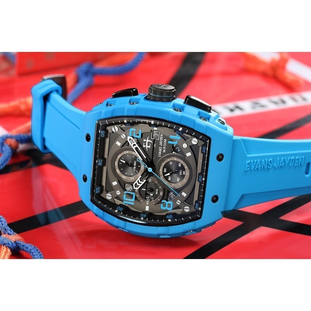 Buy 1 Get 1 jam tangan  Premium Evans Jayden Jam Tangan Pria 9554-2 Rubber Kaca Sapphire Chronograph