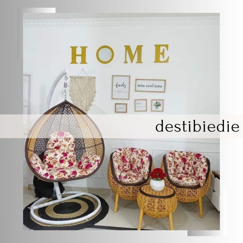 PRODUK BUNDLING AYUNAN GANTUNG PIR DAN KURSI TERAS BREKELE ROTAN SINTETIS SET JOK BANTAL DUDUKAN / K