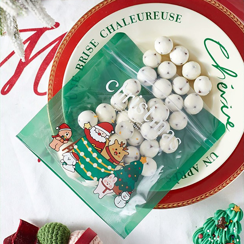 

100Pcs Merry Christmas Ziplock Bags With Clear Window Happy New Year Party For Cookies Candy Chocolate Packaging Decoration