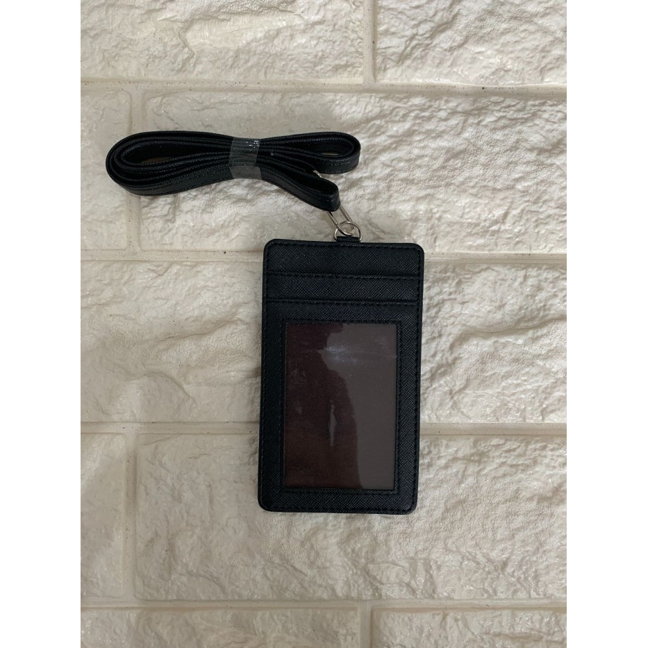 

⭐BISA COD⭐ Name Tag Kulit Holder Kalung Gantung Dada Id Card 4 Kartu Karyawan Hitam