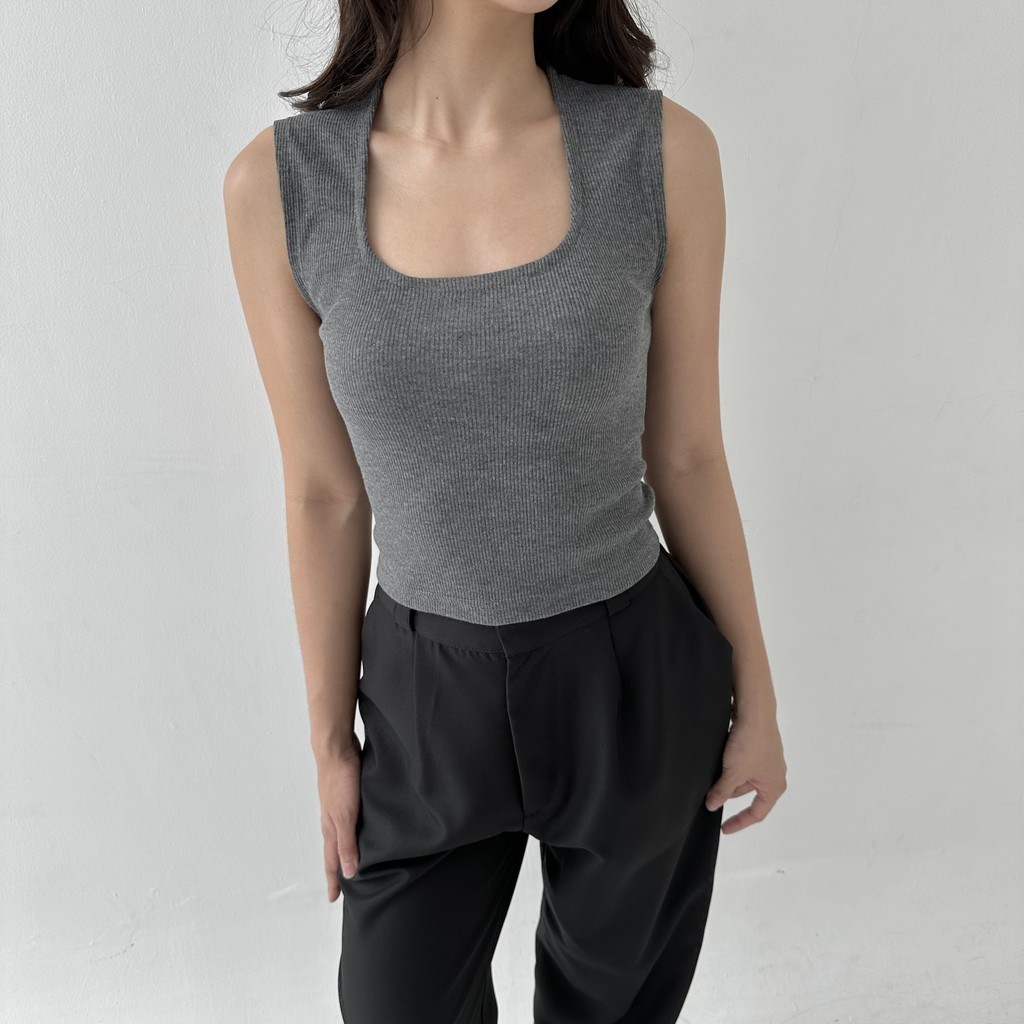 NAWA TOP - Ribbed Knit Kaos Tanktop Racer High Tank Baby Tee Basic Crop Top Summer Atasan Wanita