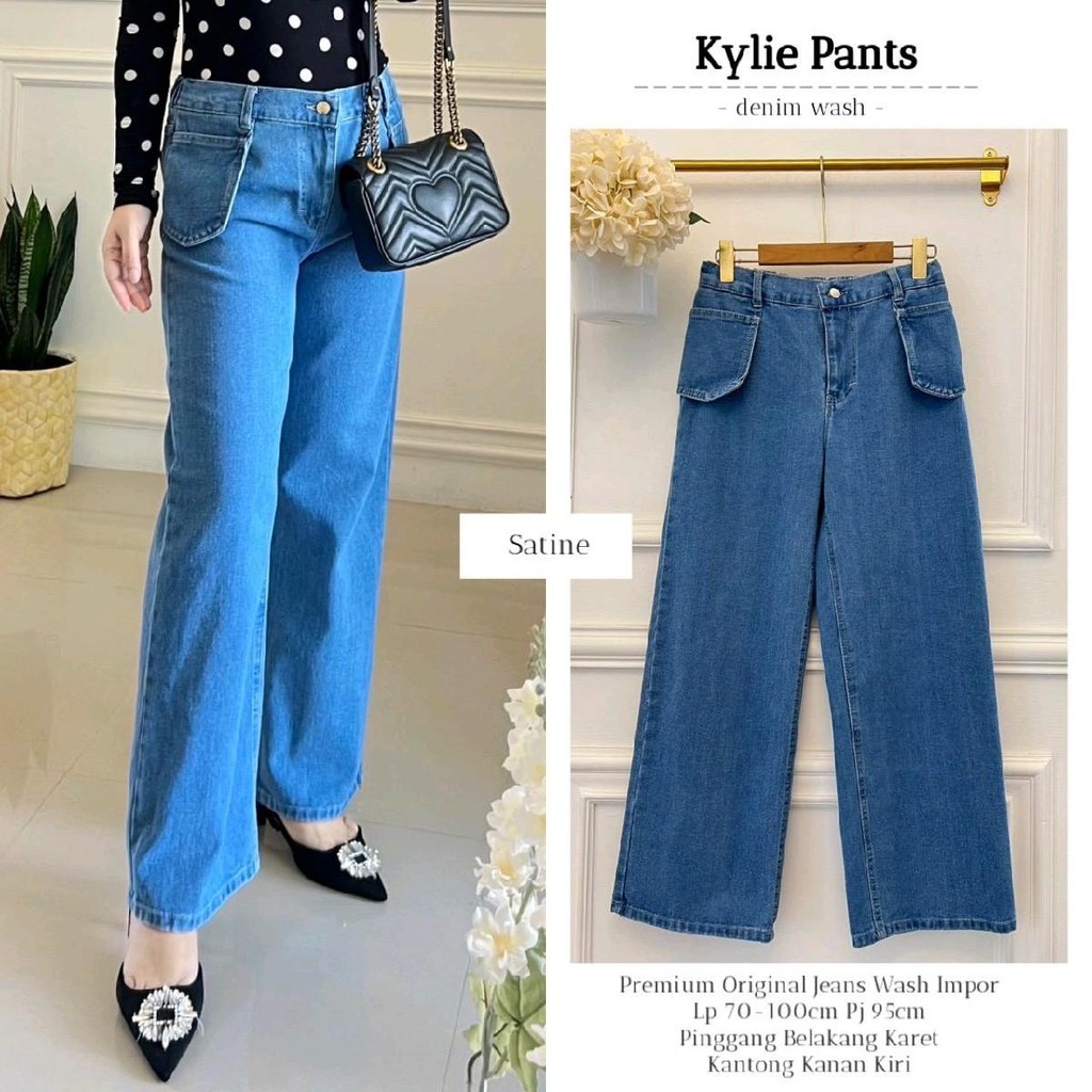 Kylie Pant Celana Kulot Jeans Kancing Depan Pinggang Karet