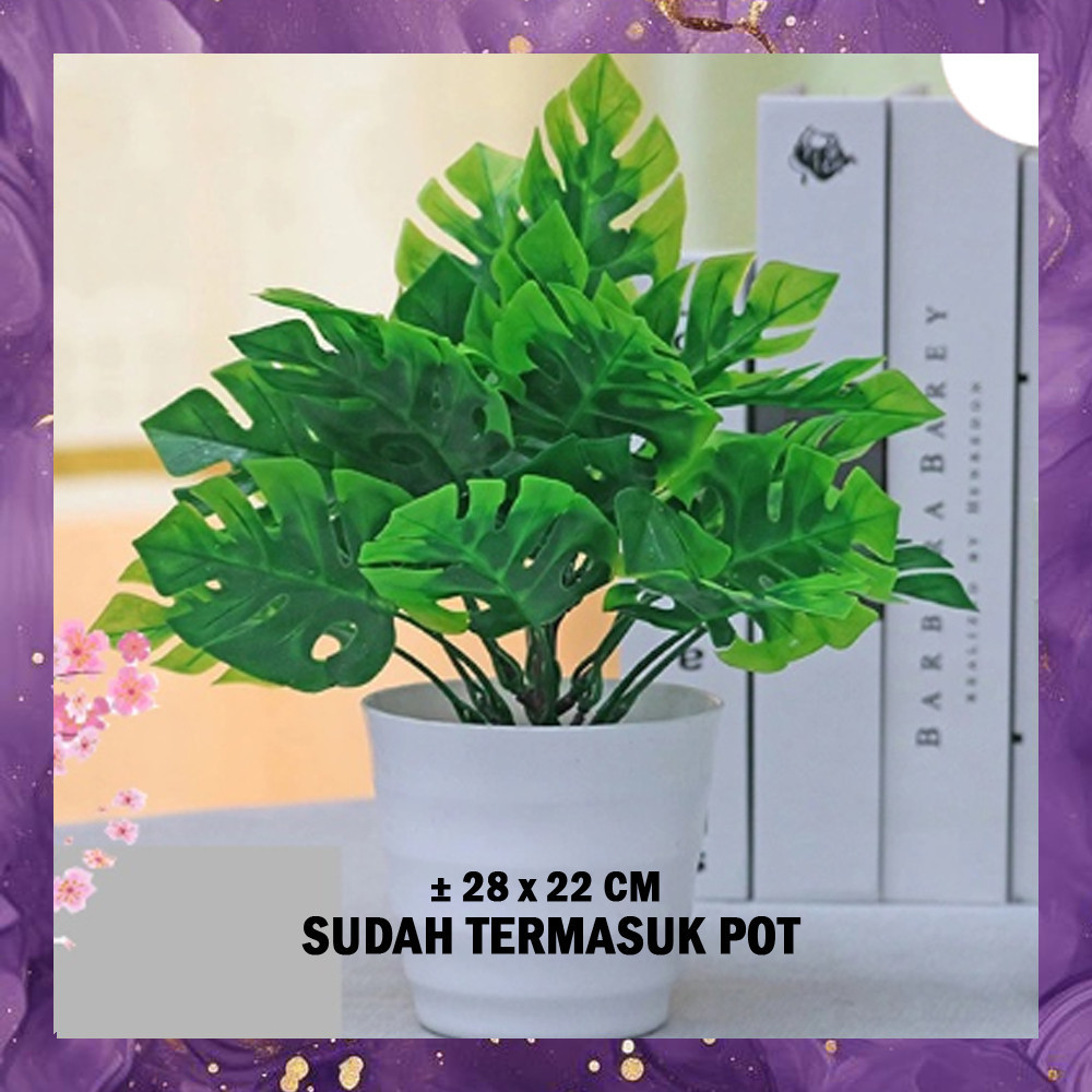 (SBA) Tanaman Plastik JANDA BOLONG Ornamen Hiasan Dekorasi Pot Bunga Meja TP0911B3