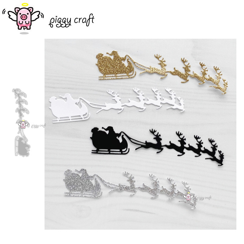 

Piggy Craft metal cutting dies cut die mold Christmas santa sleigh deer Scrapbook paper craft knife mould blade punch stencils