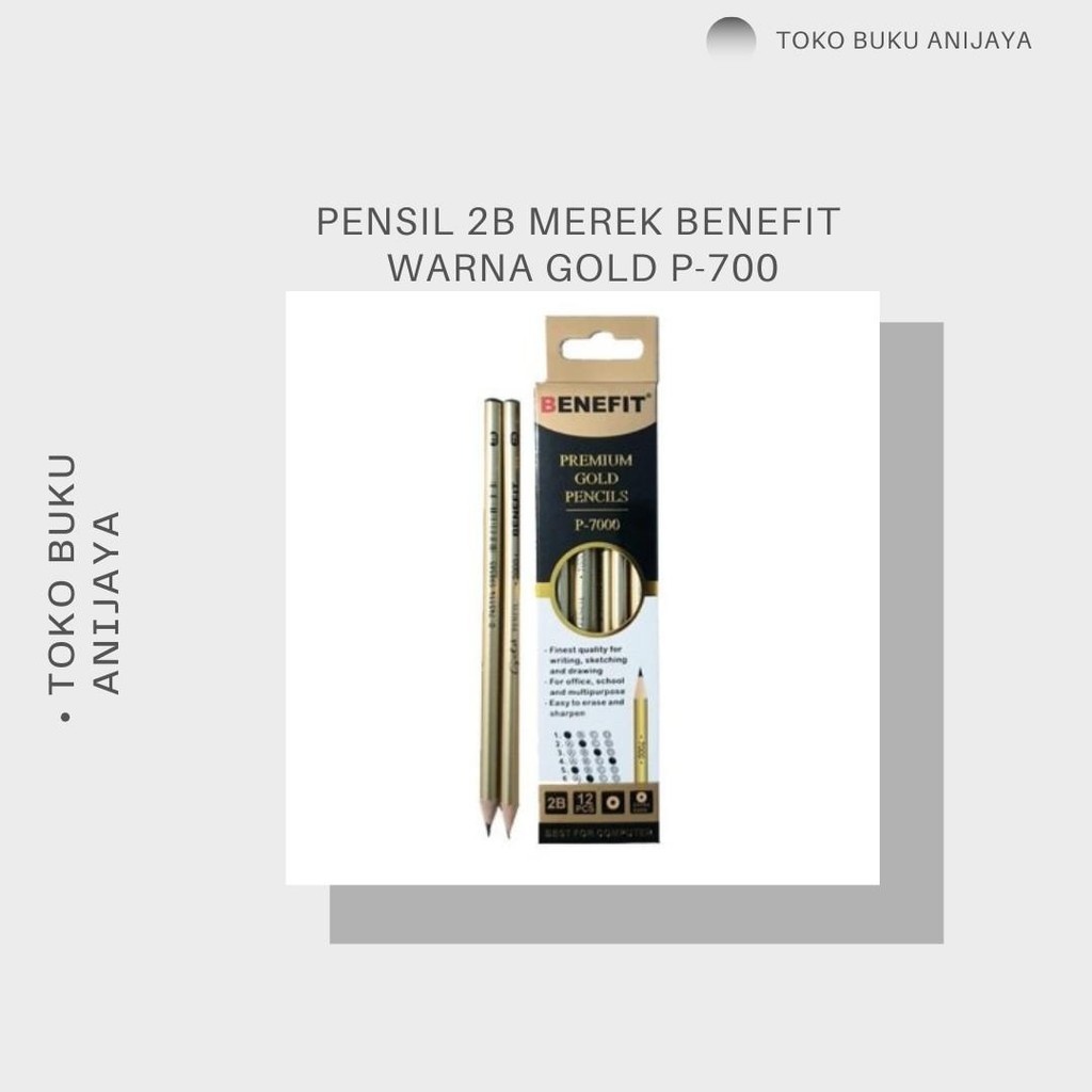 

PENSIL 2B MEREK BENEFIT WARNA GOLD P-700 1PACK ISI 12PCS Alat Tulis