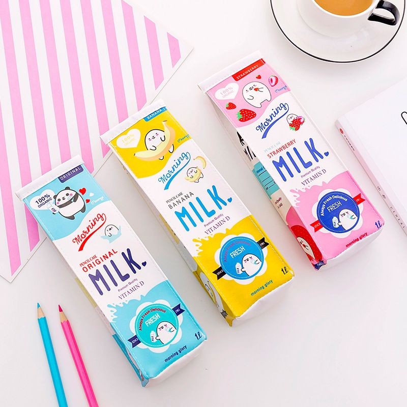 

1 Pcs Cute Kawaii Cosmetic Morning Milk Bottle PU Leather Pencil Case Bag Box School Office Supply Stationery Gift Prize Panda