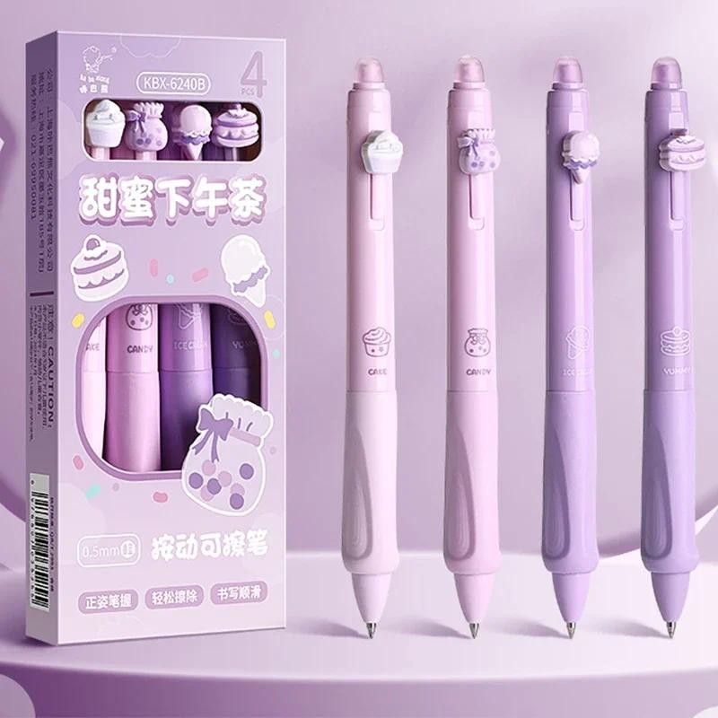

4Pcs/lot Korea ins bear Press Erasable Pen Candy colors Blue ink 0.5mm Erasable Gel Pen Washable Handle Writing Stationery