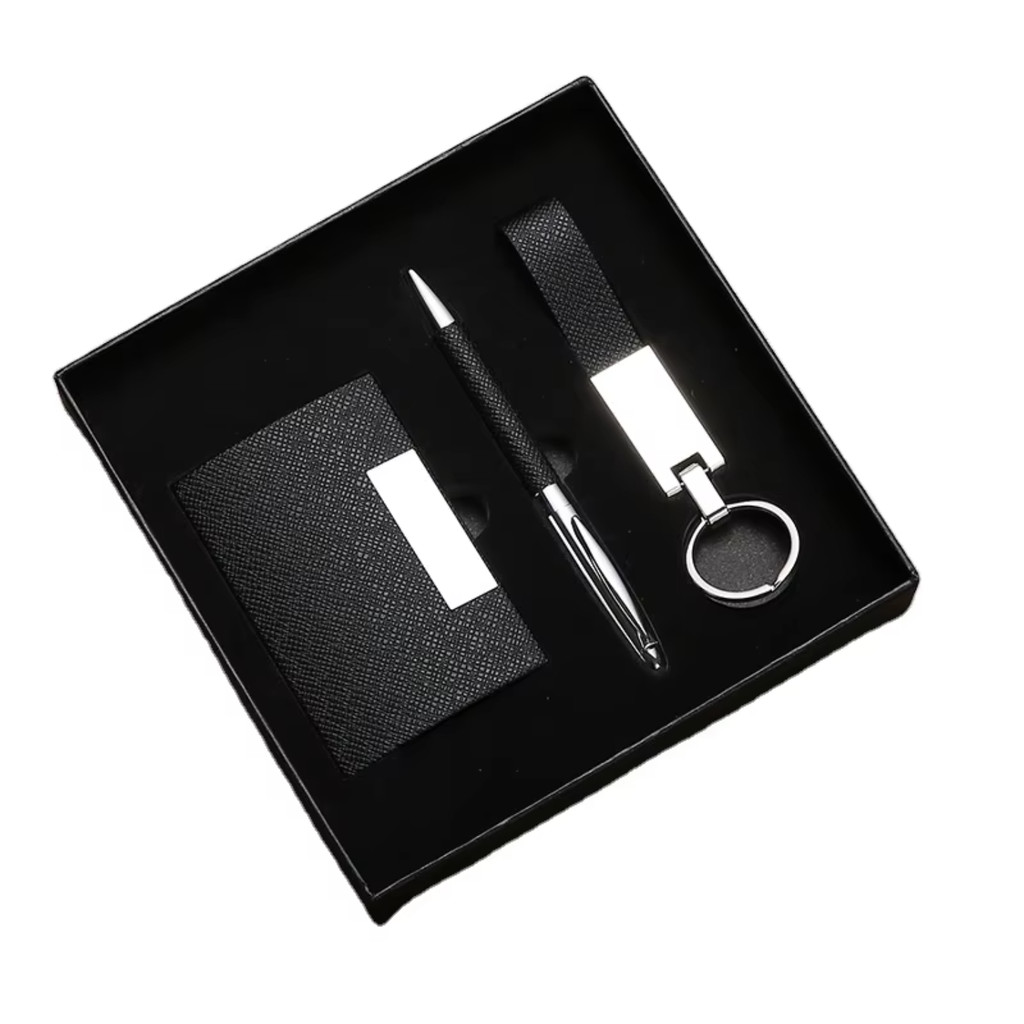 

Logo Pu Leather Keychain Business Card Holder and Pen Gift Set for Office Corporate Gift Set