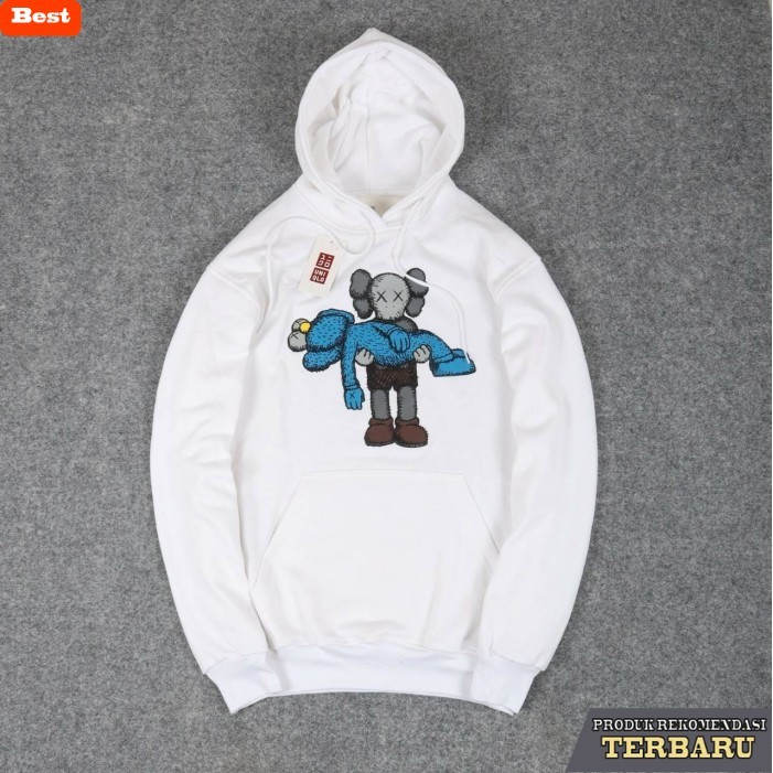 hoodie pria keren Jaket Hoodie KAWS x Uniqlo White Sweater Pria Wanita Premium Cotton