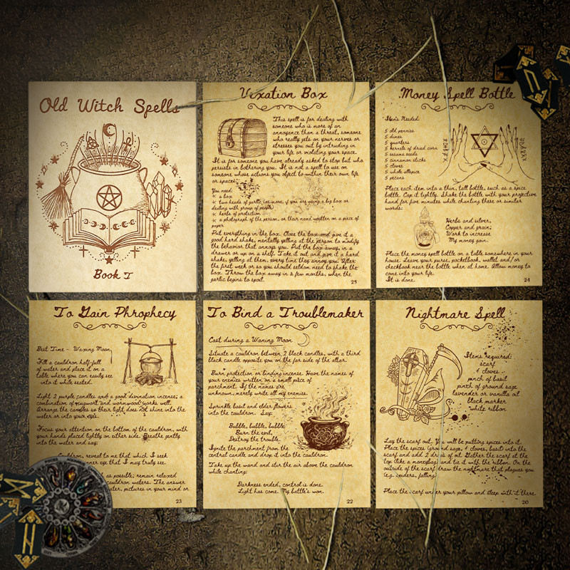 

Old Witch Spells 49 Printable Spells 67 Pages Parchment Writing Paper of Old Witchcraft Handwritten Magick for Wicca Spellbook
