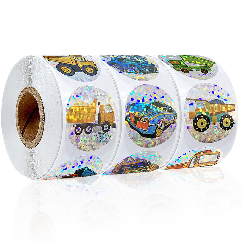 

500PC STIKER LABEL KEMASAN BOX HAMPERS BUKU DIARY TUMBLER STIKER LASER BLING BLING MOTIF TRUCK EXCAVATOR