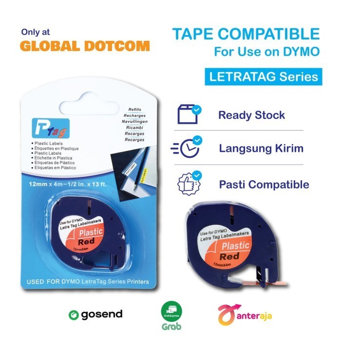 

PITA TINTA CARTRIDGE REFILL ISI DYMO LETRATAG LABEL TAPE RED 12MM MERAH