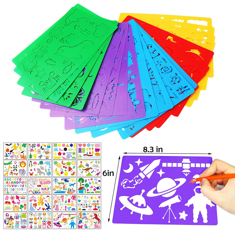 

Kids Drawing Stencils Set 300+ Patterns Drawing Templates Plastic Stencil Kit for Girls Boys Gift Card Making Kids Painting Toys