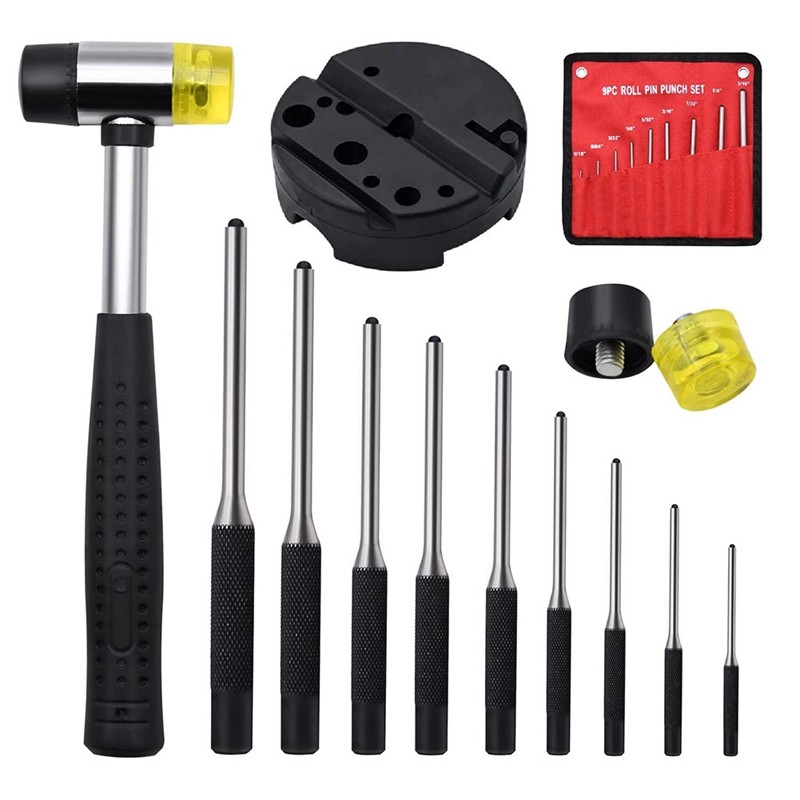 

Roll Pin Punch Tools Set WIth Storage Pouch Smithing Punch Woodworking Removing Repair Tools Bench Block Pin Punches And Hammer