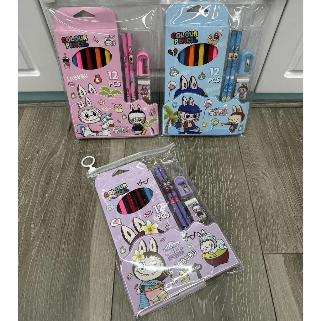 

Pensil Warna Set Mewarnai karakter Labubu Isi 12pcs set dengan Pensil Penghapus Rautan - OS0496